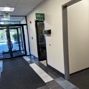 the entrance to the new deli