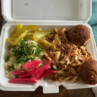 Chicken Shawarma Falafel Plate (Vegan)