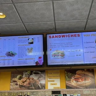 Drink options and lunch menu