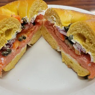 Egg bagel with lox