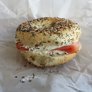 Bagel Lox and Cream Cheese on an everything bagel