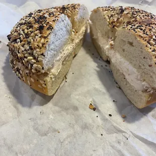 Everything bagel with lox cream cheese