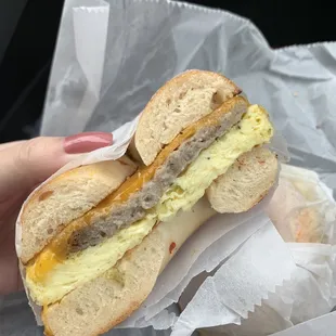 Sausage, egg, and cheddar on jalapeño