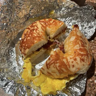 Asiago bagel sandwich - bacon