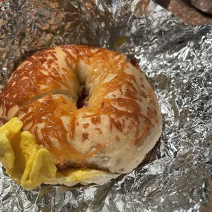 Asiago bagel sandwich- Taylor ham