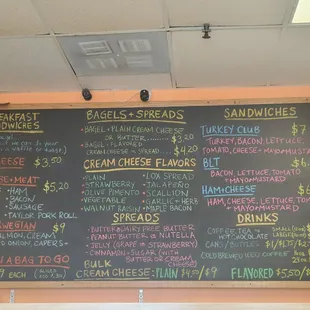 a menu on the wall