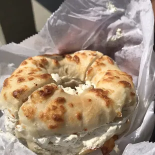 Cheese Bagel w/ Garlic &amp; Herb cream cheese