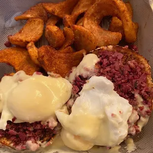 Humble Hash, substituted the potato latkes for a bagel. One egg over cooked.