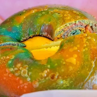 Original Egg on Rainbow Bagel