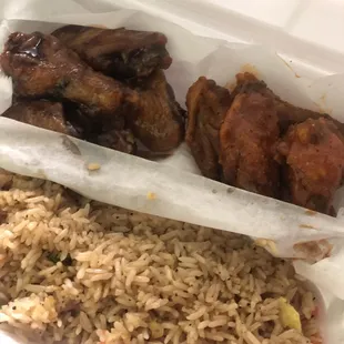 BBQ wings and hot flavor. Fried rice. (Extra $1.50)