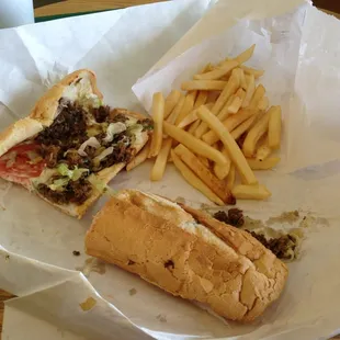Yummy! 12" cheesesteak combo, w/ sm fries and med drink  $9.60