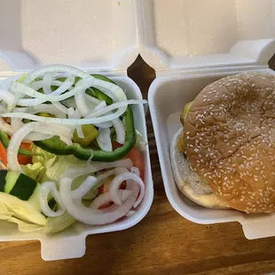 Combo Salad and Double Cheeseburger