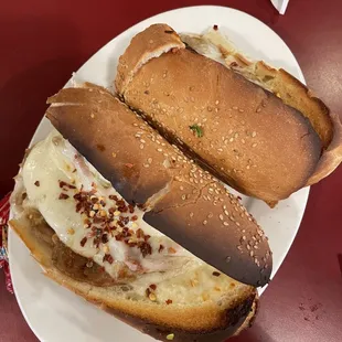 Sausage and onions parmigiana sub