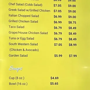 Salad, Soups, Sides menu