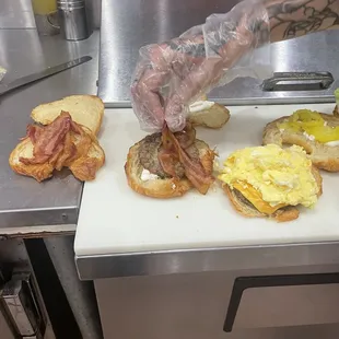 Croissantwich : Eggs, bacon, Cheddar on a Fresh Toasted Croissant