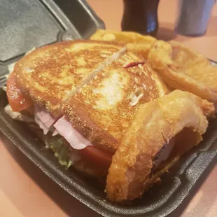 Turkey Ham Club, with munster cheese on Rye, grilled. This thing is massive. It lasted two meals!