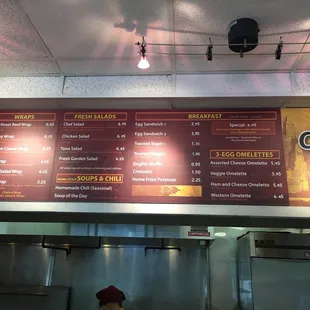 a menu on the wall