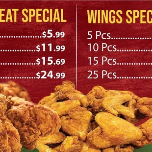 menu, chicken wings and fried chicken