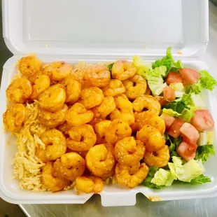 Grilled Shrimps over rice &amp; salad