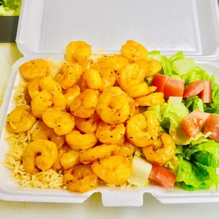 Grilled Shrimps over rice &amp; Salad