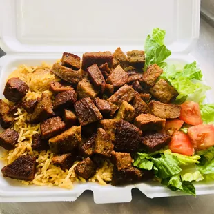 Grilled Lamb over rice &amp; Salad
