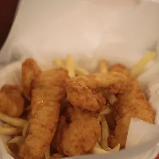 Chicken tender and fries