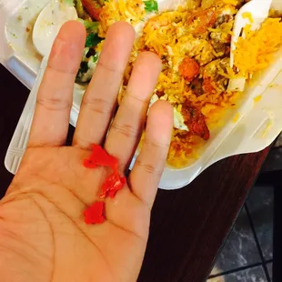 Found RUBBER in combo platter in New York Gyro.For full review: https://www.yelp.com/biz/new-york-gyro-columbia-heights?hrid=IyFSZU6V4yah1Y0