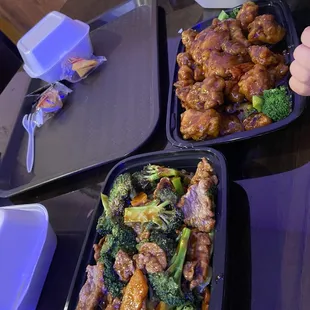 Broccoli beef and Tso chicken