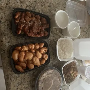 Sweet N sour chicken, chicken fried rice, egg drop soup