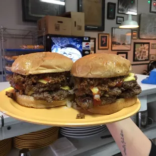 2 Double Quarter Pounders with everything and extra Greek Sauce. We make our patties fresh to order never frozen.