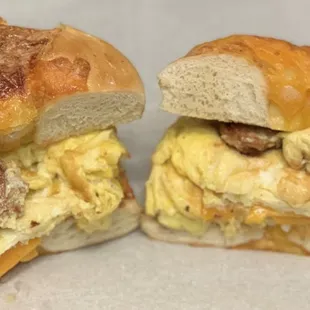 Egg on a bagel with Sausage and Cheese