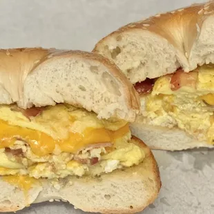 Bacon, egg and cheese on a sesame bagel!