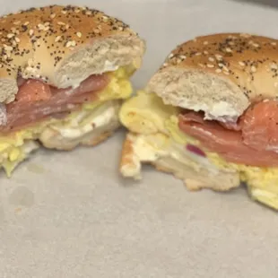 Lox Sunrise! Egg, cream cheese, salmon, red onion &amp; capers!