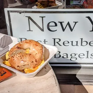 Sausage and egg bagel sandwich.