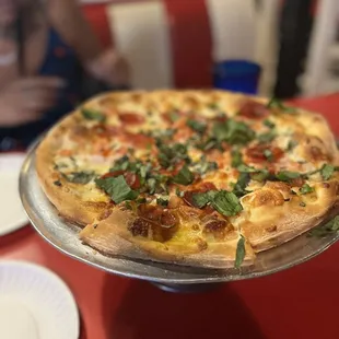 a pizza on a platter