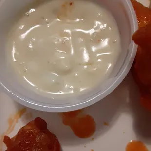 Blue cheese dressing; off white color, did not taste good, tasted spoiled.