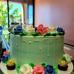 a cake decorated with flowers