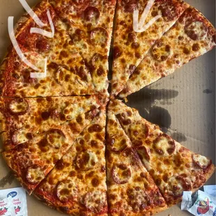 This is an X-large "Pepperoni Pizza" three slices without a drop of pepperoni