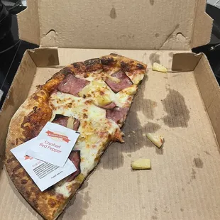 1/2 Hawaiian Pizza; peppers, cheese.