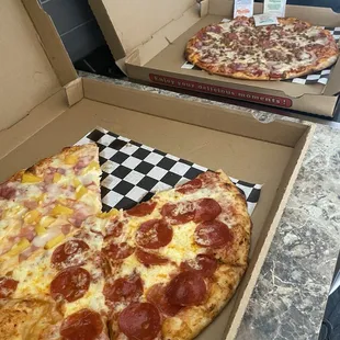 Half pepperoni/half Canadian bacon w/pineapples