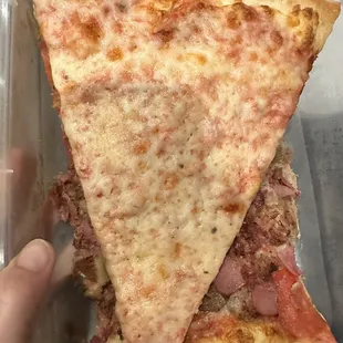 Only one piece left of our large cheese pizza!