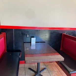 a table and booths