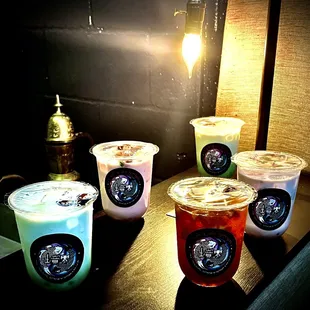 four drinks on a table