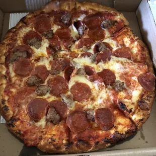 Medium pepperoni and sausage pizza