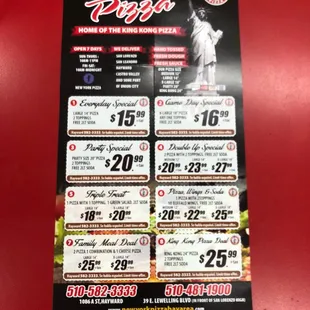 Front of menu with specials