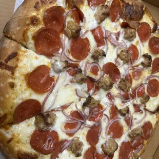 Pepperoni onion and sausage with garlic sauce