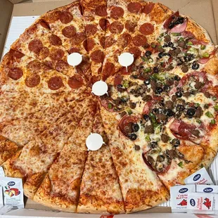 Three different pizzas in one. Nurse courtesy:D