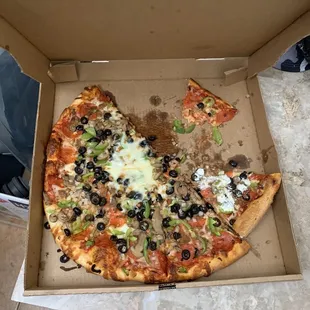 Most, if not all, of the cheese from our pizza in the center.