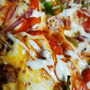 a close up of a pizza
