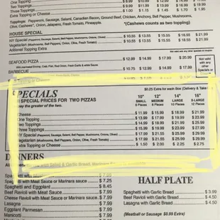 Menu special, stating you pay the greater of the two